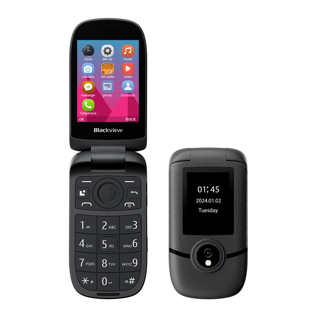 Blackview N2000 Flip Phone 1500mAh 48MB+128MB Two Display SOS RTOS Fast Quick Call Dial Push Button Folded 3G 4G Smartphone